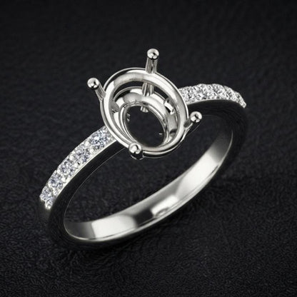 Solid 925 sterling silver 8x10mm Blank Oval Pre Notched Prong setting ring for Gemstone Setting Semi Mount Ring No Gemstone Ring