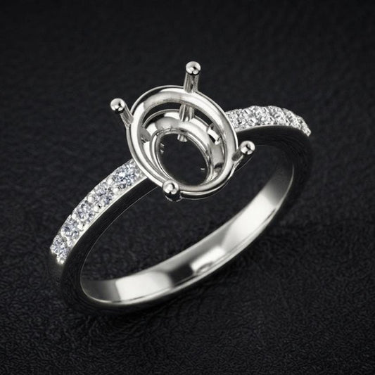 Solid 925 sterling silver 8x10mm Blank Oval Pre Notched Prong setting ring for Gemstone Setting Semi Mount Ring No Gemstone Ring