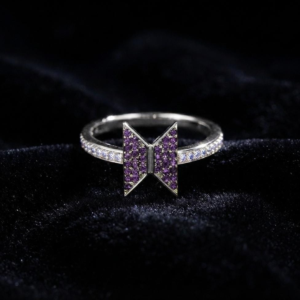 Solid 925 sterling silver BTS LOGO ring Purple zircon setted For BTS army inspired By Bangtan kpop fan merch, gift for her, birthday gifts