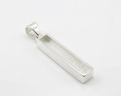 Solid 925 Sterling silver 5x30mm Rectangle Bar Blank Pendant for Ashes , Keepsake and Breastmilk Jewelry Good For Resin Work And DIY Crafts