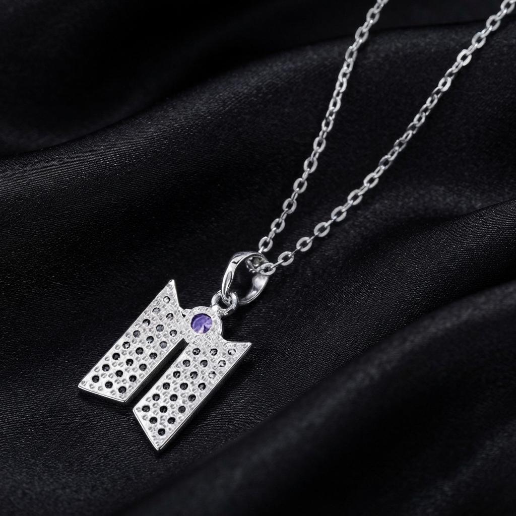 Solid 925 sterling silver BTS LOGO Necklace Purple Zircon Setted, For BTS army inspired By Bangtan kpop fan merch Minimalist, Gifts for her