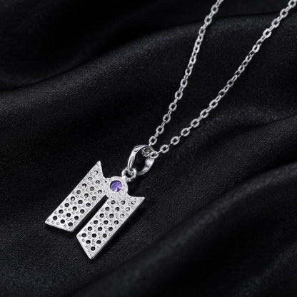 Solid 925 sterling silver BTS LOGO Necklace Purple Zircon Setted, For BTS army inspired By Bangtan kpop fan merch Minimalist, Gifts for her