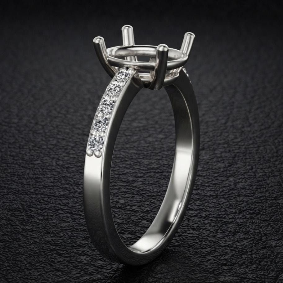 Solid 925 sterling silver 8x10mm Blank Oval Pre Notched Prong setting ring for Gemstone Setting Semi Mount Ring No Gemstone Ring