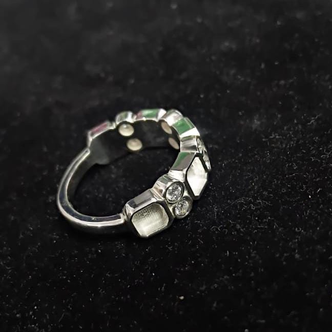 925 Sterling Solid Silver 5x5mm Octagon Blank Bezel with Round CZ Setted Eternity Ring, Good for Resin & Ashes Work, Breastmilk/Keepsake DIY