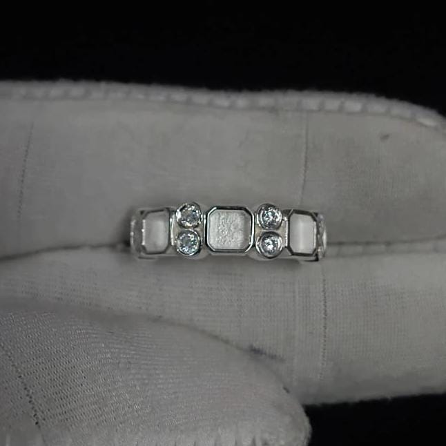 925 Sterling Solid Silver 5x5mm Octagon Blank Bezel with Round CZ Setted Eternity Ring, Good for Resin & Ashes Work, Breastmilk/Keepsake DIY