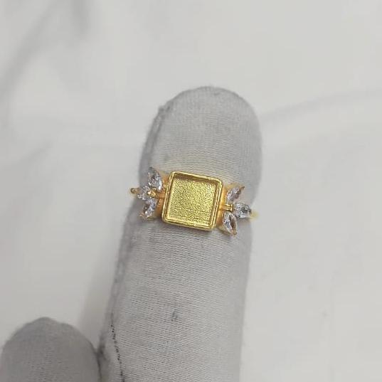 925 Sterling Solid Silver 6x6mm Square Shape Blank Bezel with Tiny Marquise CZ Ring, Good for Resin & Ashes Work, Keepsake/Breastmilk DIY