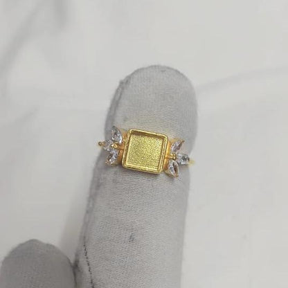 925 Sterling Solid Silver 6x6mm Square Shape Blank Bezel with Tiny Marquise CZ Ring, Good for Resin & Ashes Work, Keepsake/Breastmilk DIY
