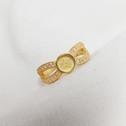925 Sterling Solid Silver 6mm Round Blank Bezel with CZ Setted on Band Ring, Good for Resin & Ashes Breastmilk DIY Work, Keepsake Jewellery
