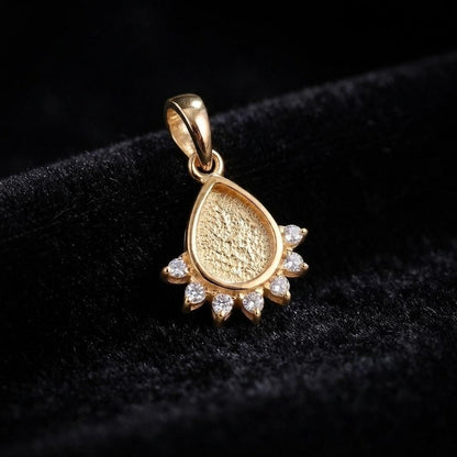 Teardrop 6x8mm Blank Bezel with Black CZ Setted, 925 Sterling Silver Pendant, Good for Resin & Ashes Work, Breastmilk DIY, Keepsake Jewelry