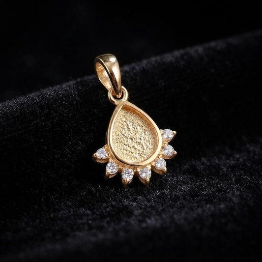 Teardrop 6x8mm Blank Bezel with Black CZ Setted, 925 Sterling Silver Pendant, Good for Resin & Ashes Work, Breastmilk DIY, Keepsake Jewelry