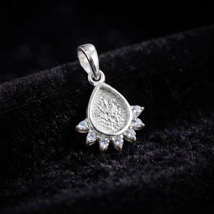 Teardrop 6x8mm Blank Bezel with Black CZ Setted, 925 Sterling Silver Pendant, Good for Resin & Ashes Work, Breastmilk DIY, Keepsake Jewelry