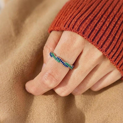 Custom Sterling Silver Wave Birthstone Ring, Personalized Mother Daughter Jewelry, Dainty Mom Jewelry, Christmas gift, Birthday gift